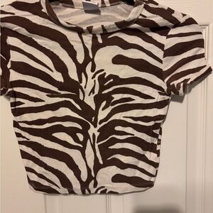 Bershka Brown and White Zebra Print Crop Top